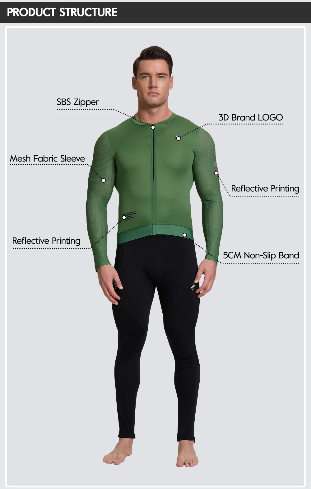 RION Herren Radtrikot Langarm Trikots Mountainbike MTB Shirts Road Riding Pro Fahrradbekleidung Atmungsaktives Motocross Top – Detail 3