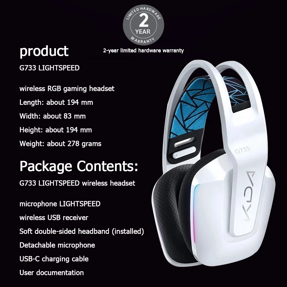 Logitech G733 Lightspeed Wireless RGB Gaming Headset KDA with Gaming  Keyboard KDA White Edition, Lightspeed Wireless Gaming Mouse KDA and 4-Port  USB