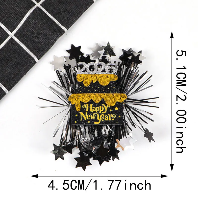 100 Stück schwarze und goldene Frohes Neues Jahr-Applikationen für festliche Party-Hut, Haarspange, Silvester-Event, Dekorationszubehör. – Detail 14