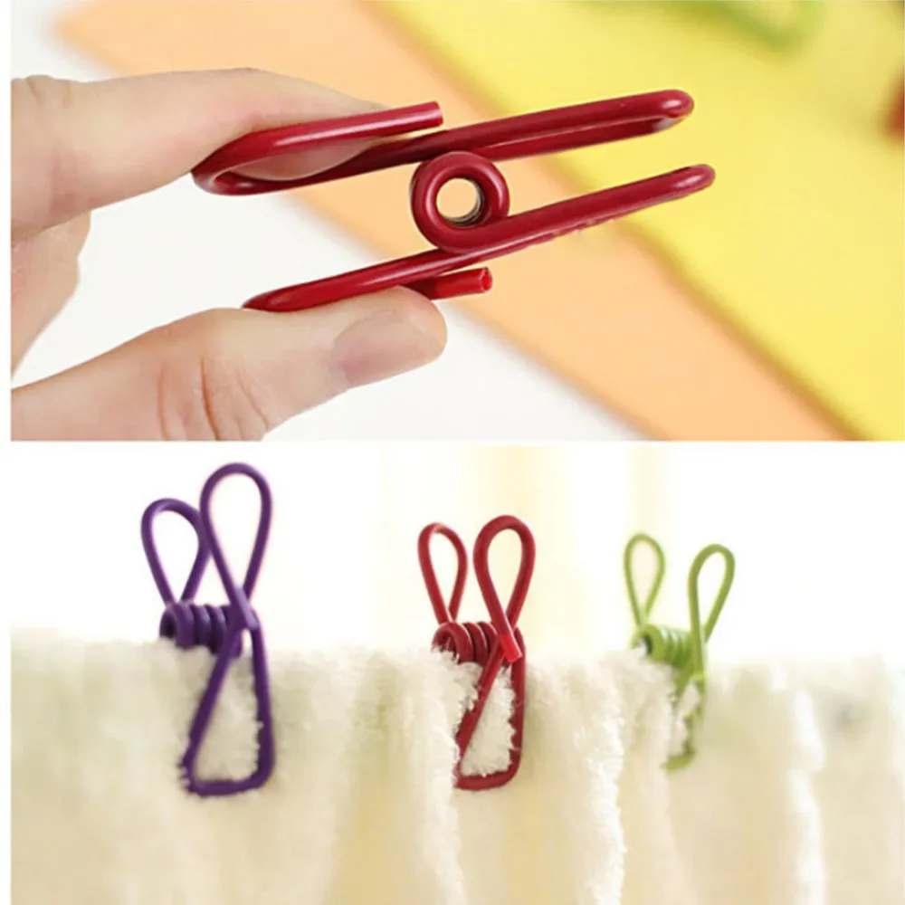 10/50/100Pcs Stainless Steel Clothes Socks Clips Colorful Metal Holders Bag Pins Multi-Purpose Document Hanging Pegs PVC Coated