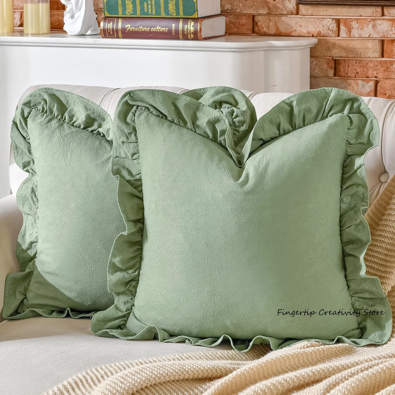 Set of 2 Soft Cotton Ruffle Decor Pillow Covers