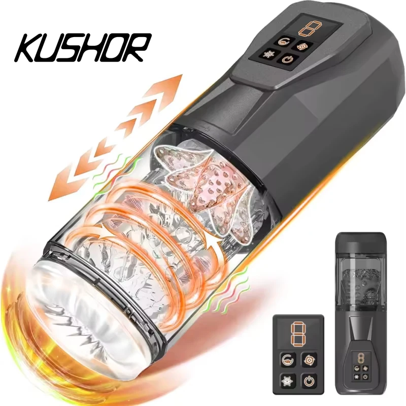 Automatischer LCD-Mastubator-Masturbationsbecher für Männer mit 7 vibrierenden, rotierenden Stoß- und Leckmodi, Taschenmuschi-Sexspielzeug für Männer