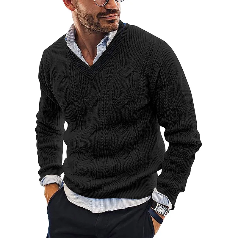 Men's Sweater Autumn And Winter New Fashion Trend V-Neck Solid Color Casual Large Size Sweater