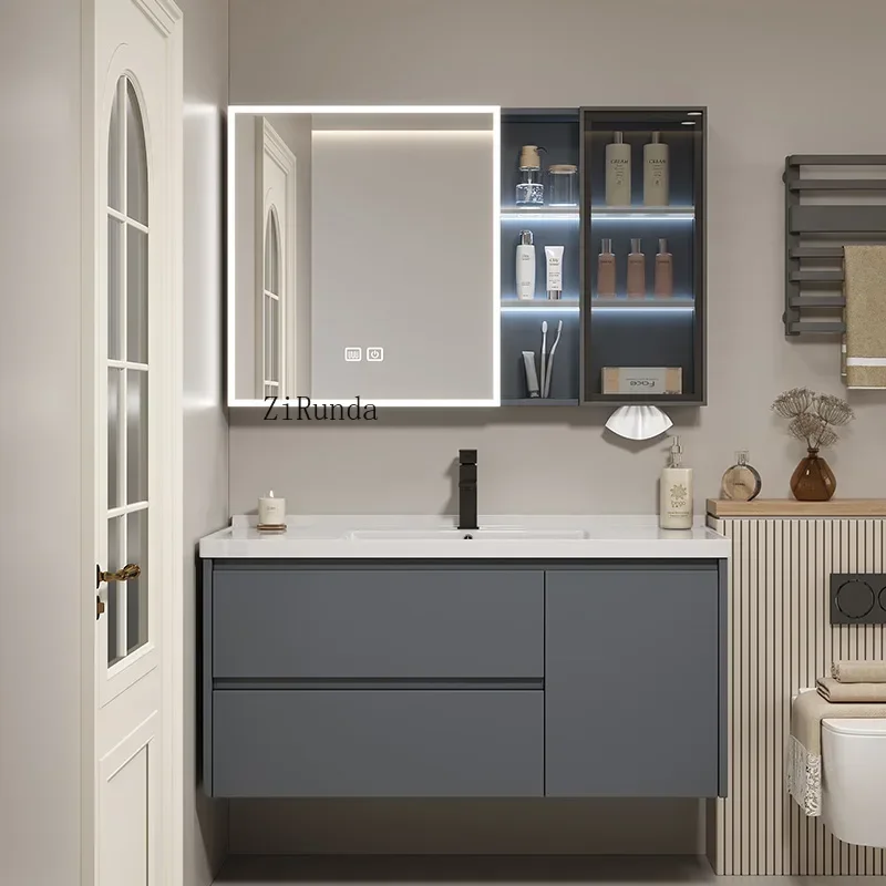Nordic Industrial Style Bathroom Cabinets Organizador Vanity Design Smart Mirror Cabinets Aluminium Furniture Para Bano FYBC