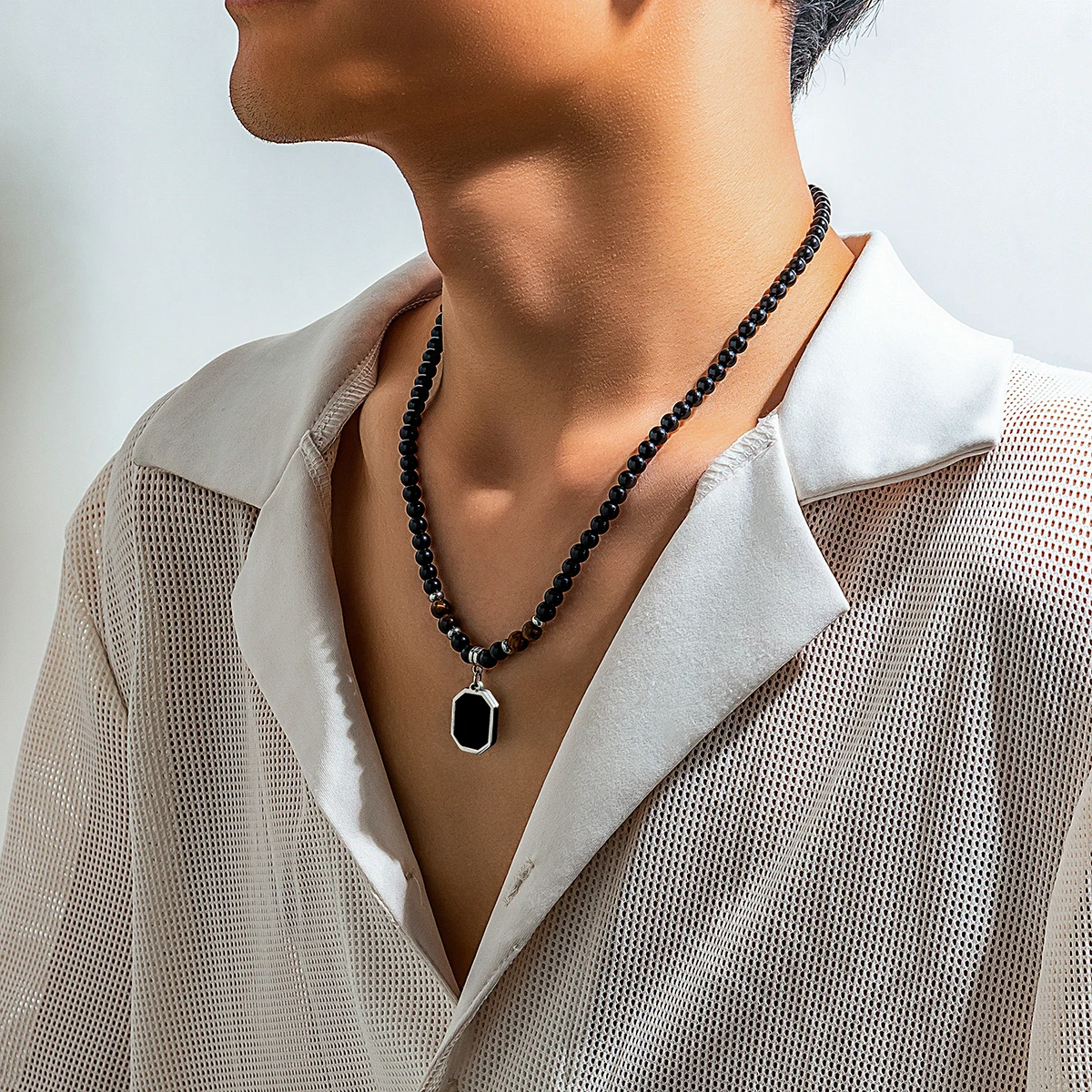 Salircon بسيط حجر النمر الأسود مطرز الترقوة قلادة...