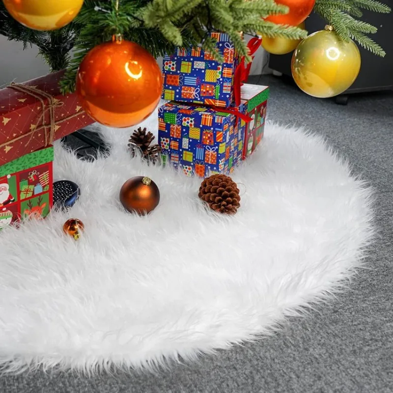 78/90/120cm Snowy White Christmas Tree Skirt christmas tree skirt Soft Faux Fur Xmas Trees Carpet Mat Ornaments For New Year Party Home Decor