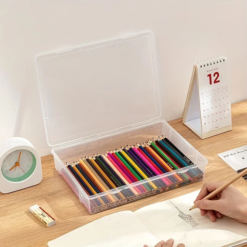 Large Capacity Pencil Case Transparent Plastic Notebook Sketch Marker Colored Lead Painting Storage Box Back To School Supplies