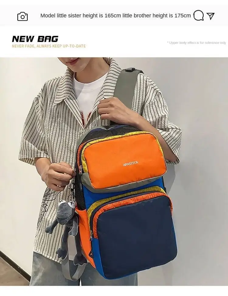 2025 Neuer Outdoor-Reiserucksack, modisch, umweltfreundlich, Patchwork, farbblockierend, vielseitig, ultraleicht, Dopamin-Umhängetaschen – Detail 4