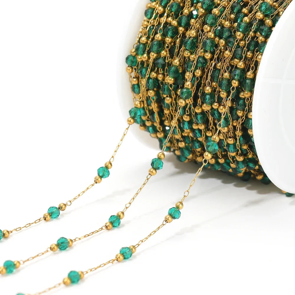 Chaîne Perles Pierre Naturelle Acier Inoxydable - 1 Mètre - Perles 4x3 Mm - Doré - Pour Bijoux DIY, Colliers, Bracelets