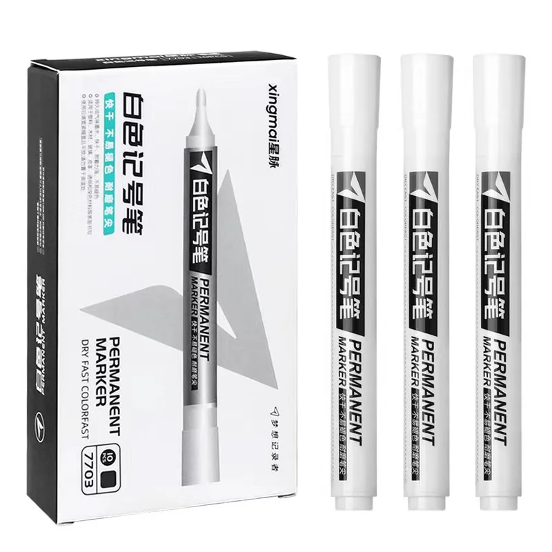 10pcs/Set Alcohol White Marker Pen Waterproof Oily Sign Tyre Graffiti Industrial Black Blue Red For Metal Black Paper
