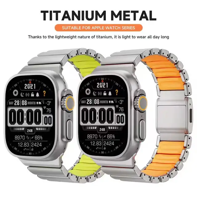 Bracelet en caoutchouc fluoré élastomère titane pour Apple Watch Ultra 3 2 1 49mm 10 11 46mm, bracelet magnétique pour Iwatch 9 8 7 45mm 6 SE 3 44mm 1