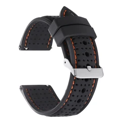 Enhanced Quick Release Waterproof Silicone Sports Strap - Soft, Breathable, and Durable Wristwatch Band - 22mm (Black Orange)