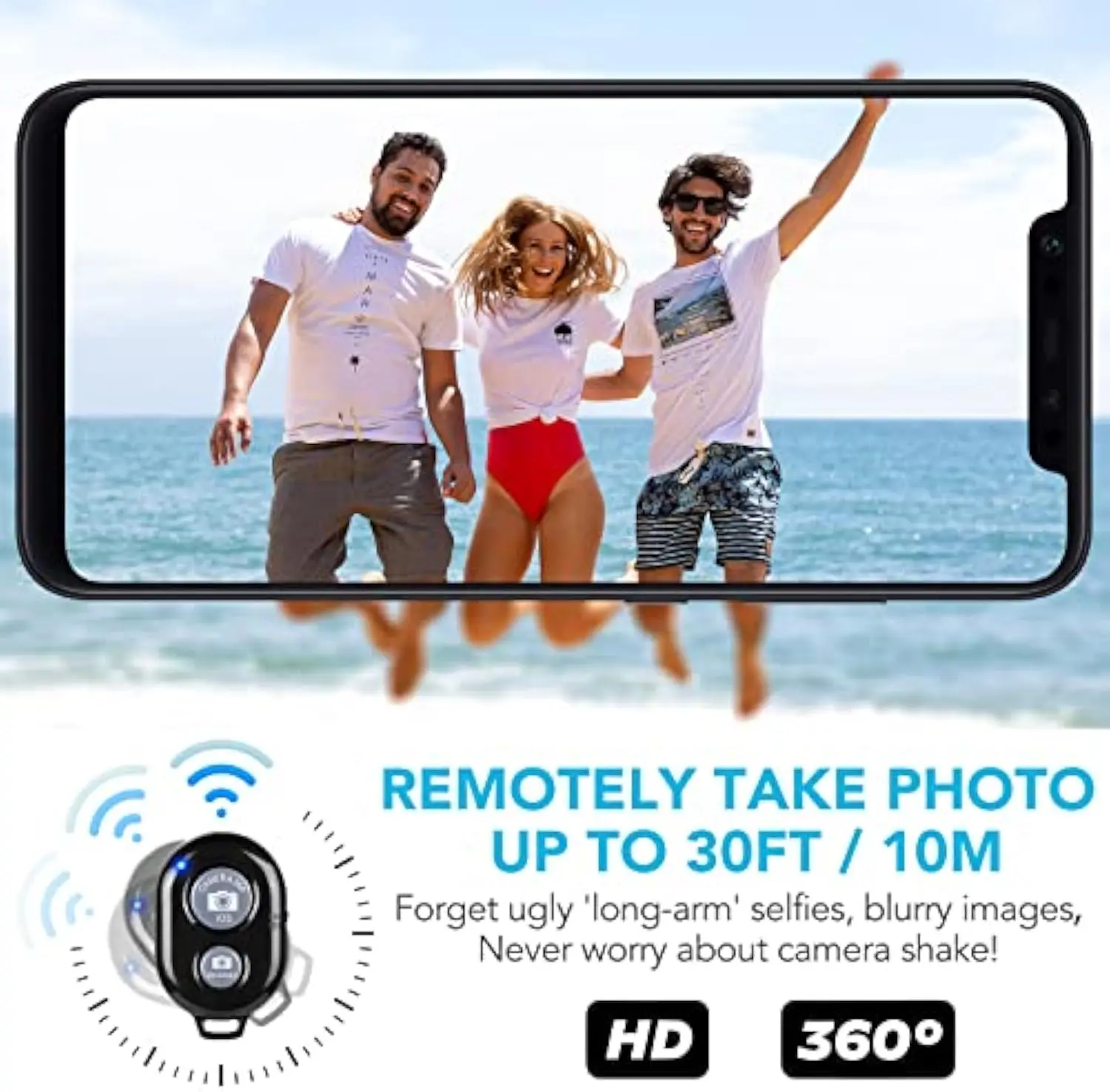 Wireless Camera Remote Control - Photo & Video Clicker for Smartphones & Tablets (2 Pack)