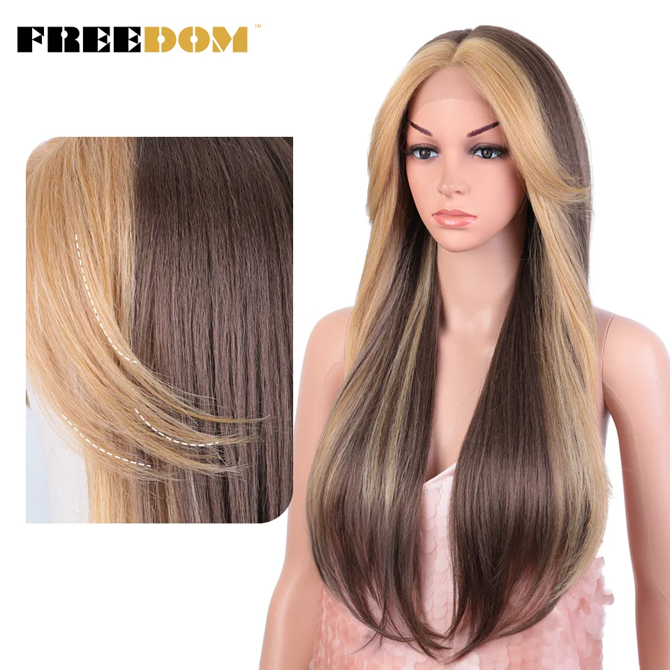 FREEDOM 26 Inch Long Straight Synthetic Lace Front Wig with Bangs Ombre Orange Blonde for Women Cosplay-lace front wig lace wigs synthetic wigs womens synthetic wigs
