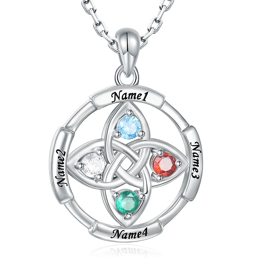 Personalized Celtic Knot Birthstone Name Necklace -925 Sterling Silver Customized 3-4 Names Pendant Jewelry Gift for Women Girls