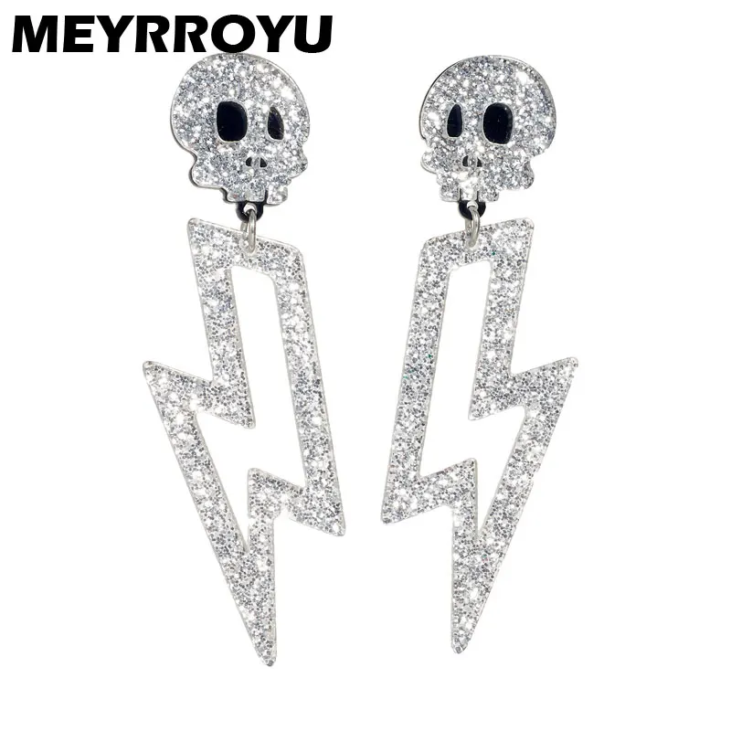 

Женские акриловые серьги MEYRROYU, Винтажные висячие серьги с черепом и молнией, украшения для Хэллоуина и улицы