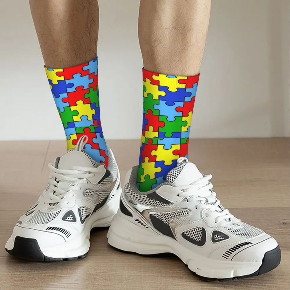 Y2K Autumn Winter Crazy Design Men'S Women'S Autism Puzzle Pieces Ribbon Awareness Breathable Basketball Socks 9 S08e71ae7c0704c83a1511744f617df965