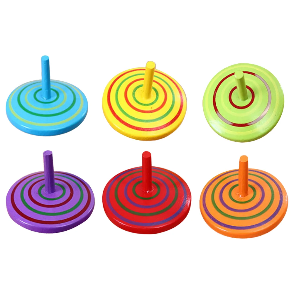 

6 Pcs Wooden Top Colorful Tops Toy Kids Educational Toys Jacket Painted Baby
