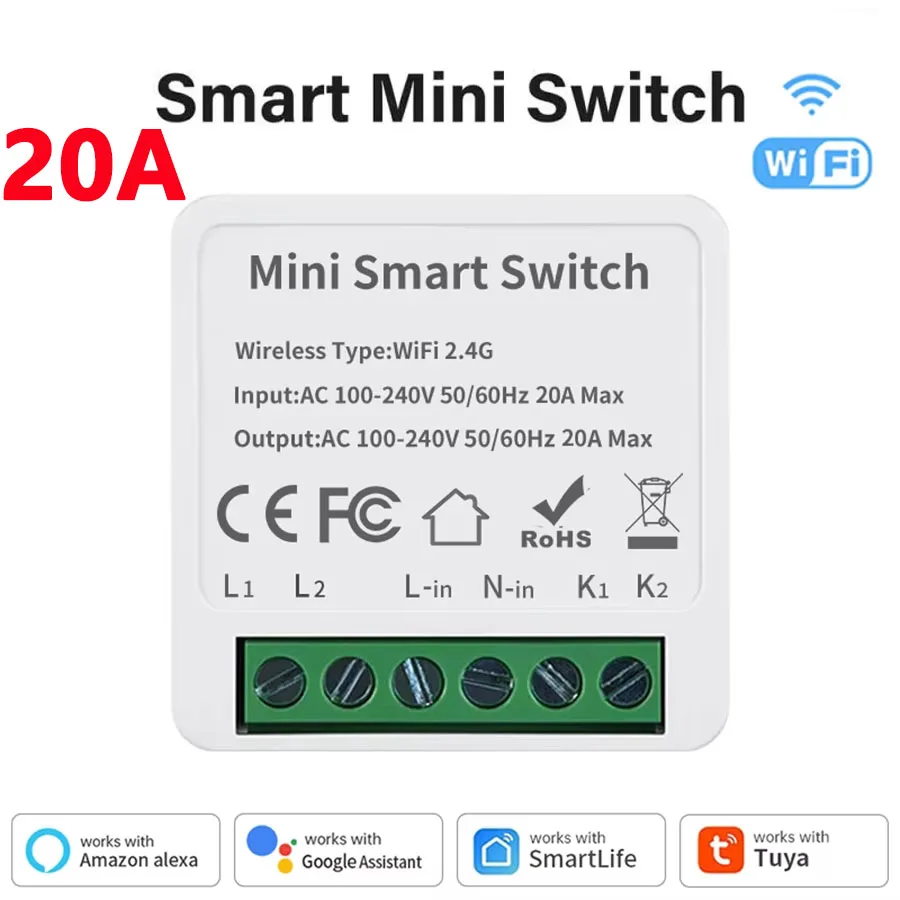 Wifi/zigbee 3.0 16A/20A 미니 스마트 스위치 DIY 차단기 릴레이 스마트 홈 자동화 양방향 제어 Tuya Alexa Google 홈과 함께 작동
