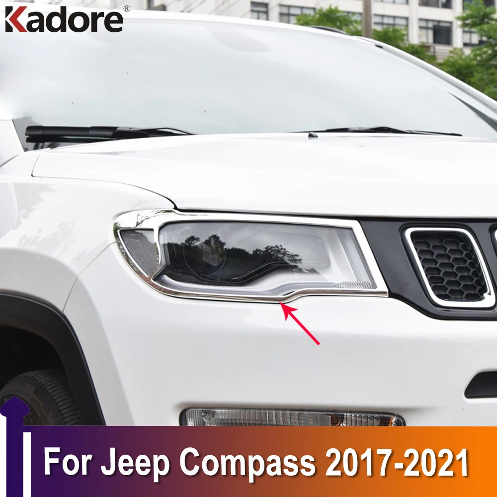 For Jeep Compass 2017 2018 2019 2020 2021 Chrome Front Headlight Cover