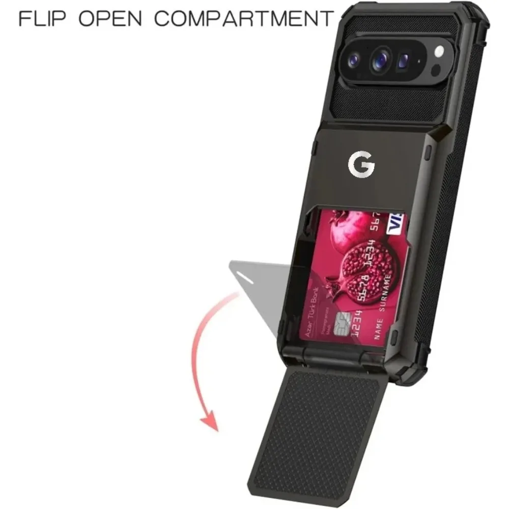 Durable 2-in-1 Armor Card Holder Hard Case with Hidden Flip Slot, Shockproof Back Cover