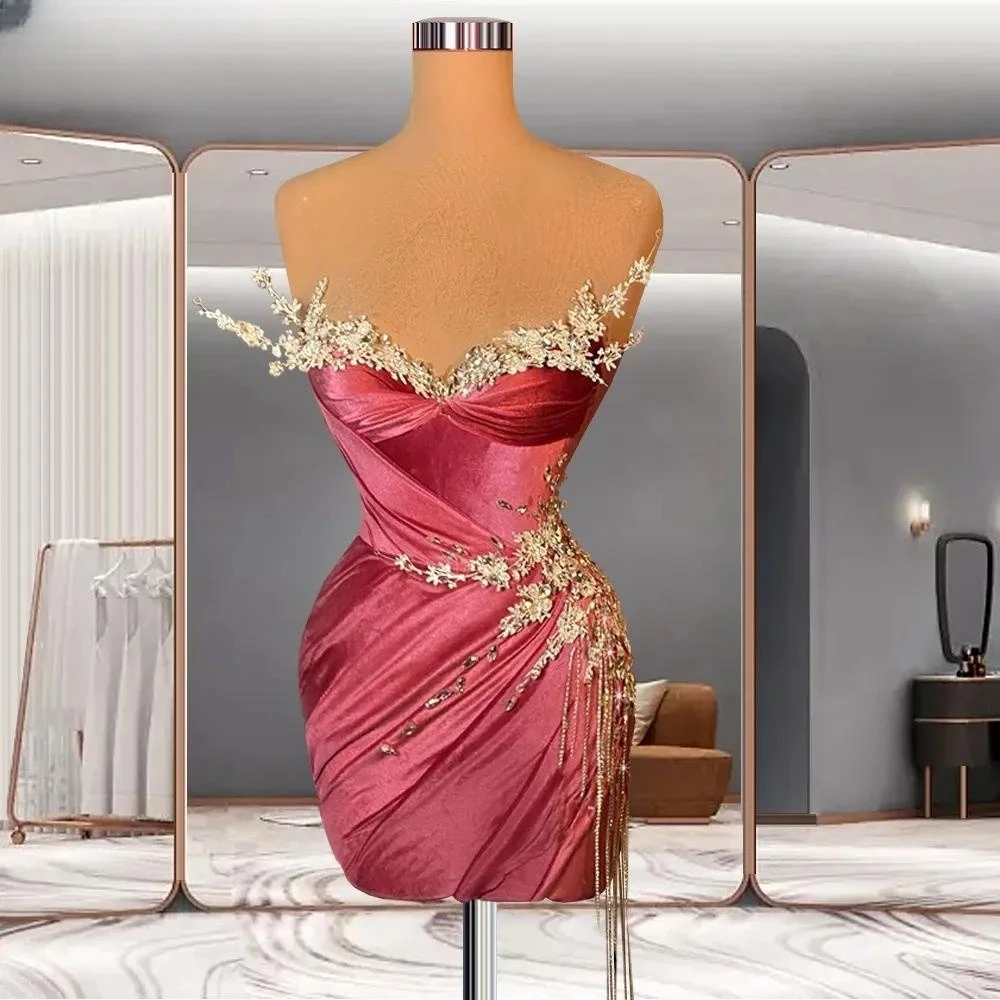 Fuchsia Cocktail Dresses Sheath Sweetheart Short Mini Appliques Beaded Homecoming Dresses Haute Couture Customized