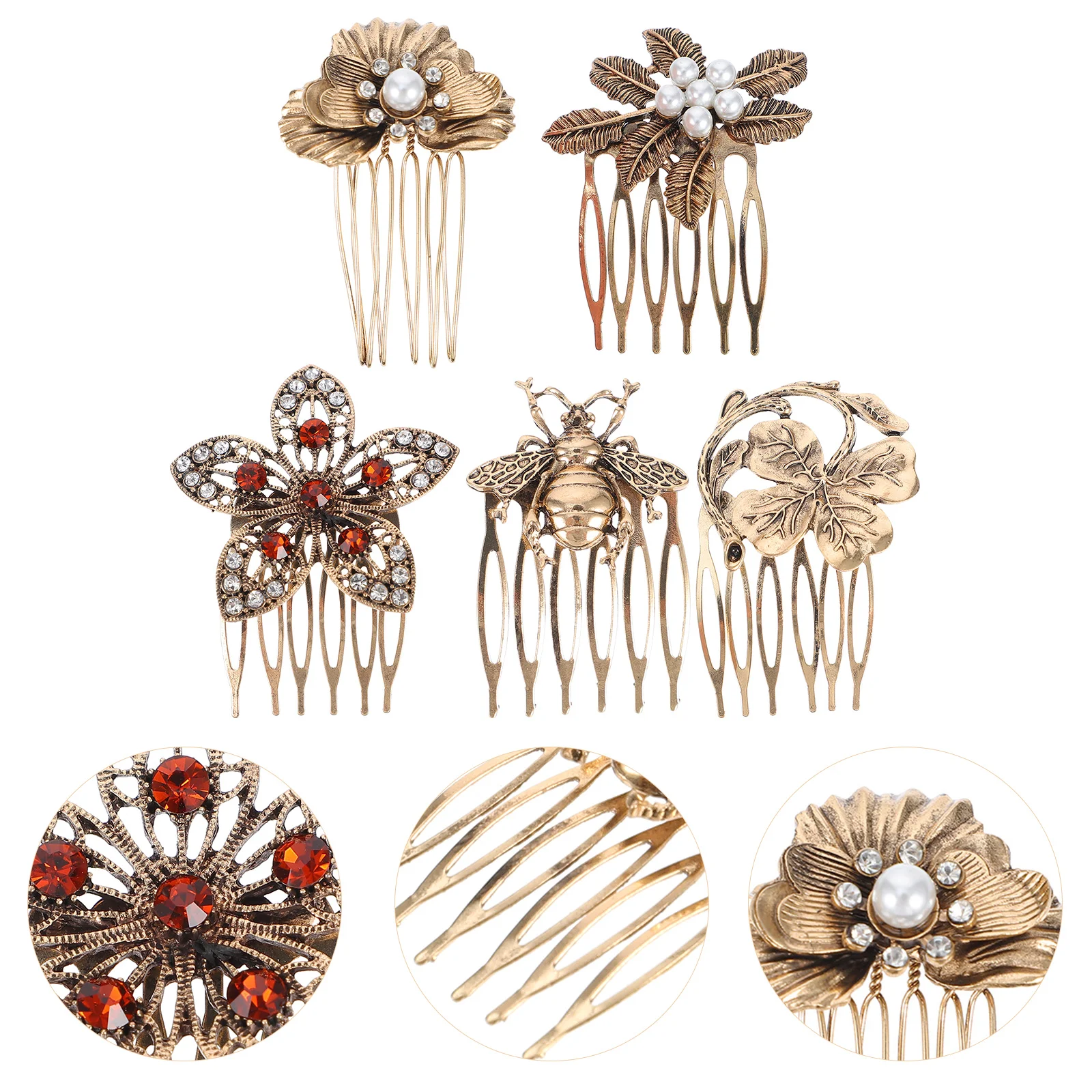 

5 Pcs Retro Diamonds Hair Combs Wedding Accessories Vintage Hairpin Chic Pearl Alloy