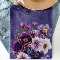 Vintage Pressed Flowers Comfort T-Shirt Boho Cottagecore Tshirt Botanical Purple Floral Tee Apparel Trendy Y2K Casual Streetwear