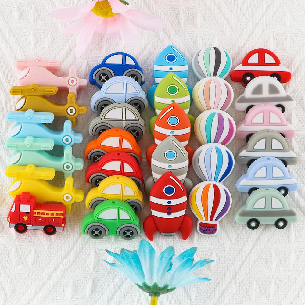 Kovict 5/10Pcs Silicone Beads Car Airplane Rainbow Rocket Bead For Jewelry Making DIY Keychain Necklace Bracelet Accessories