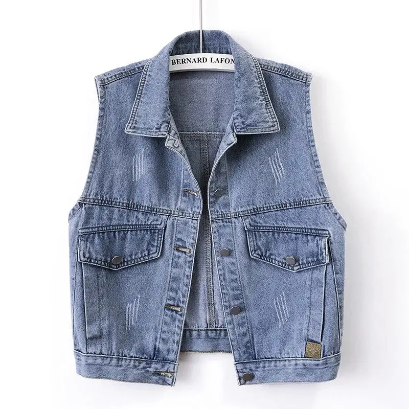 

Versatile Retro Short Denim Vest Women's Spring And Autumn 2023 New Sleeveless Jacket Coat Korean Jeans Waitcoat Tops Z1722