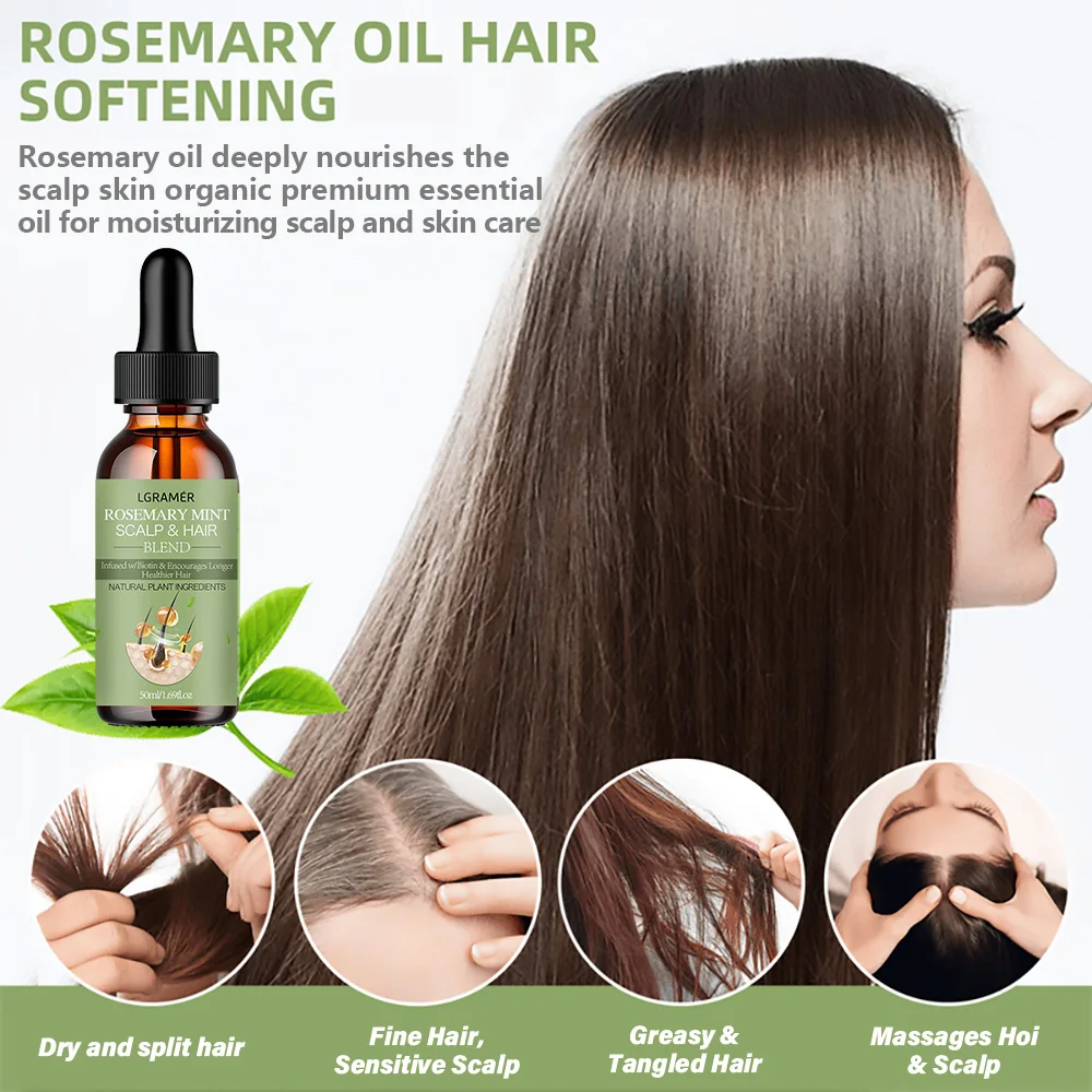 Hair Growth Essential Oil Rosemary Mint Hair Strengthening Oil Nourishing Treatment for Split Ends Dry Organics Care