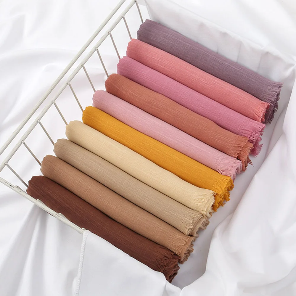 

New Cotton Hijab Scarf Muslim Headscarf Islamic Hijab Turban Solid Sunscreen Tassel Long Scarves Large Size Soft Shawls Summer