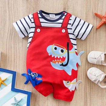 Baby 3D Shark Print Summer Jumpsuit 1