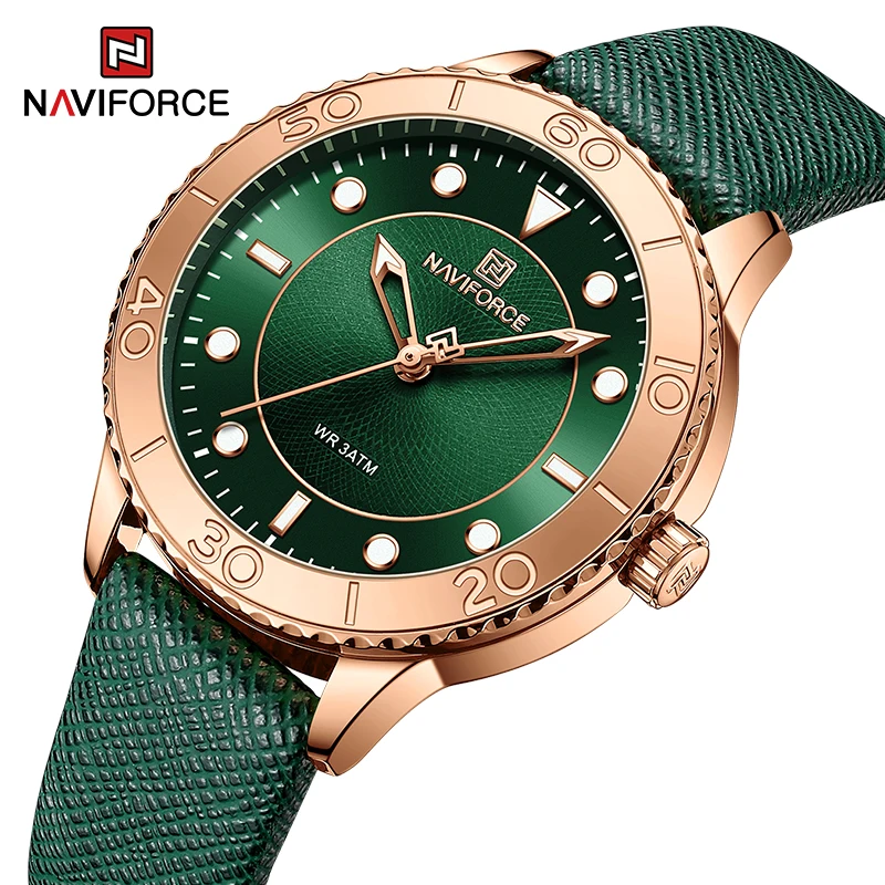 

New Original Women Watches NAVIFORCE Green Business Ladies Wristwatch Casual Quartz Leather Waterproof Clock with Luminous Hands