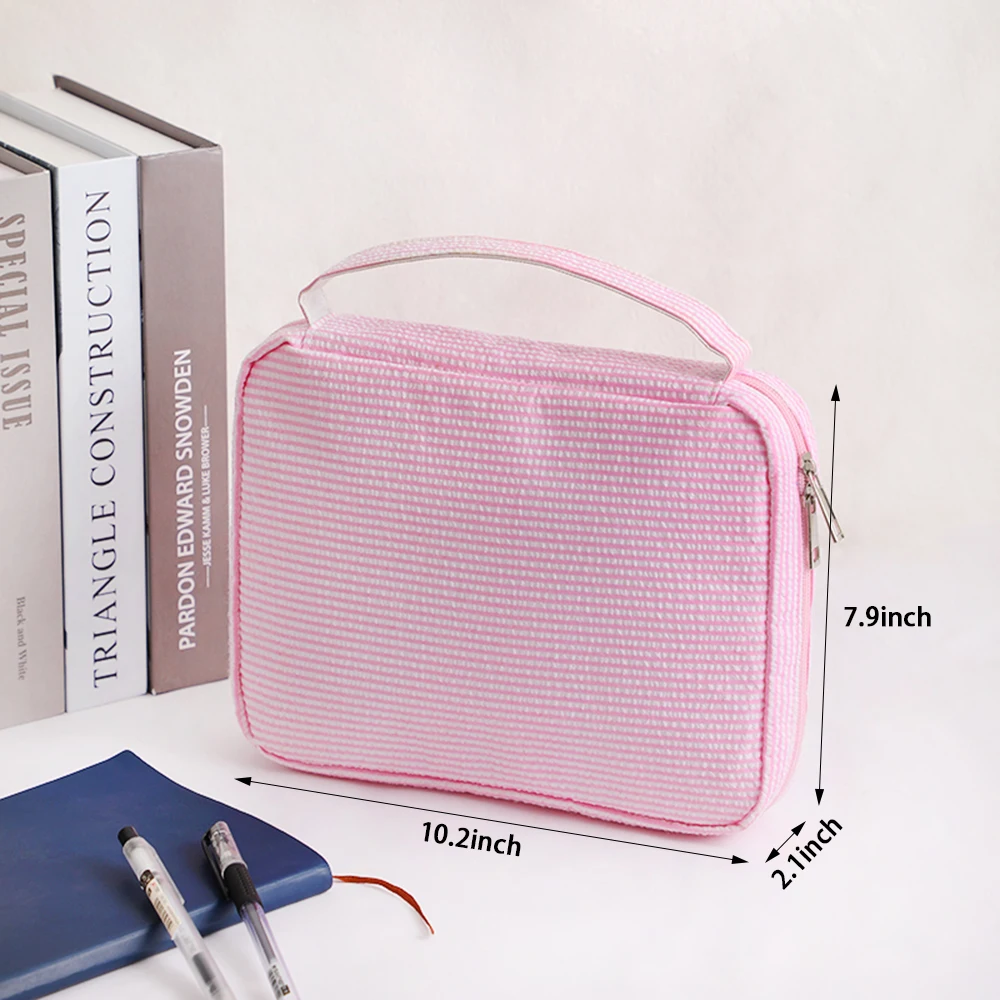 Bible Cover Seersucker Case Bag With Handle Zipper For Women Girls Christian Art Gifts Teens Book Protective Carrying Carrier