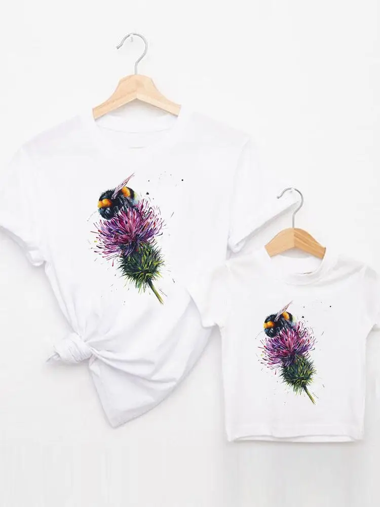 

Graphic Tee T-shirt Bee Flower Watercolor Family Matching Outfits Boy Girl Women Kid Child Summer Mom Mama Mother Clothes