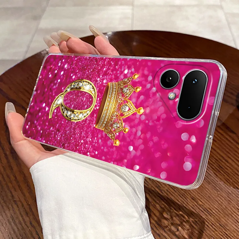 Transparent TPU Soft Phone Case with A-Z Letter Crown Pattern - Shockproof and Fashionable Design