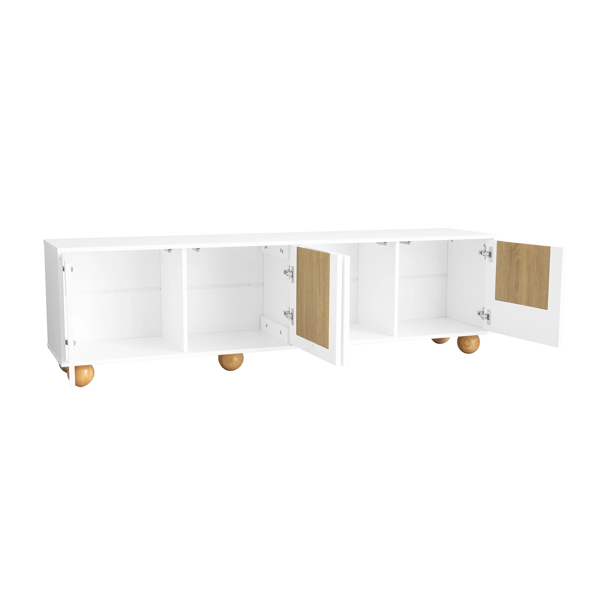 PINGGO TV-Schrank mit vier Türen, TV-Ständer, niedriger TV-Schrank, einzigartiges Design, Vintage-Holzmaserung, 175 x 38 x 50 cm – Detail 16