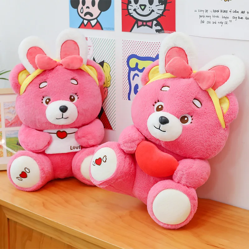 Disney New Cartoon Strawberry Love Bear Plush Doll Rabbit Ear Bear Plush Doll Decorative Pillow Christmas Gift