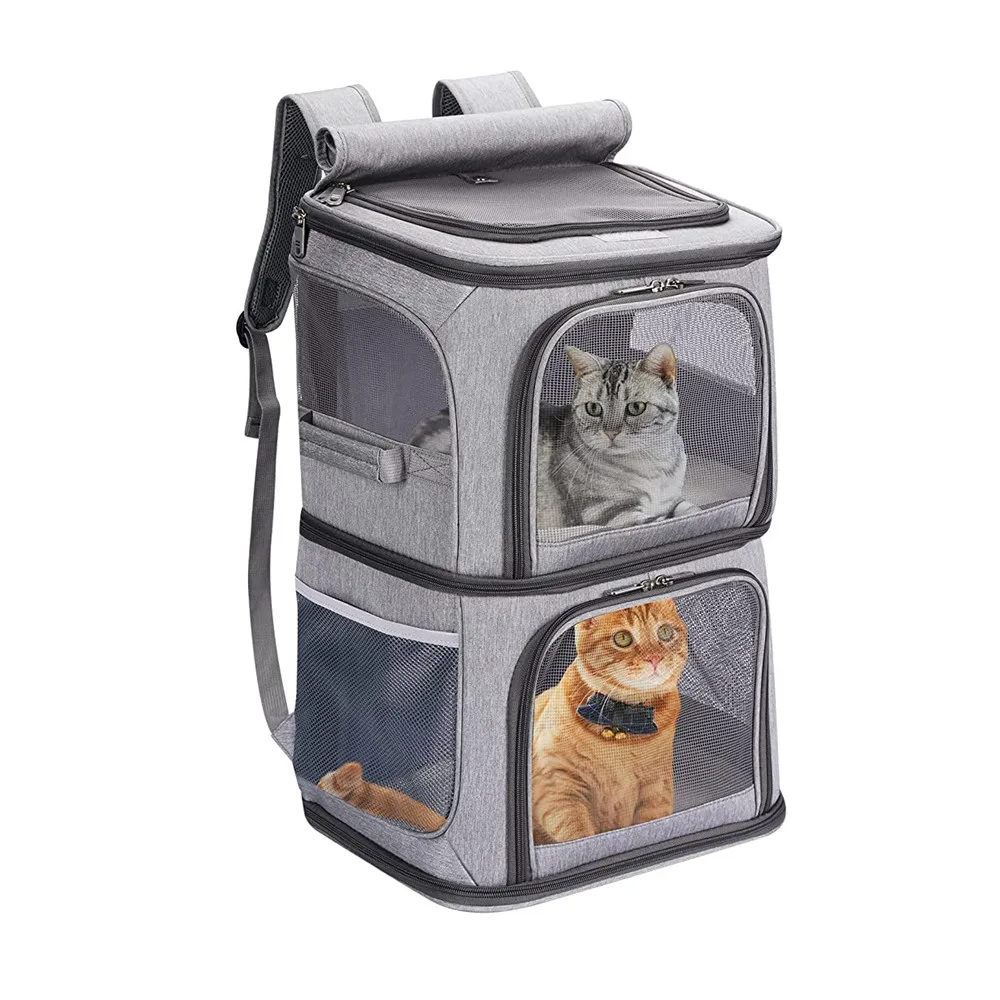 

Pet supplies Large capacity double layer pet bag Easy to put two cat backpacks Foldable Oxford cloth cat carrier