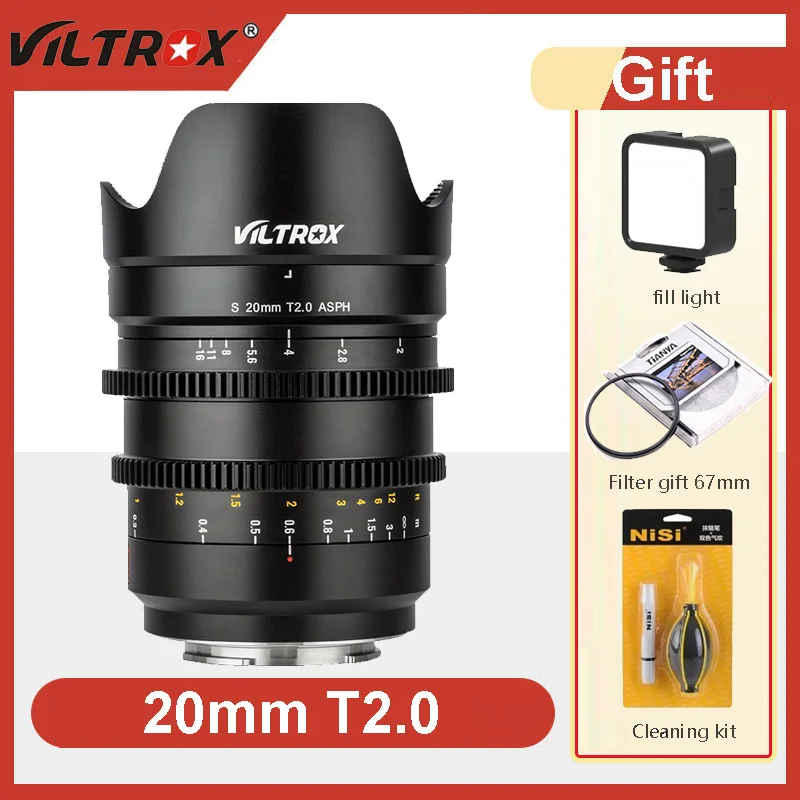 Viltrox 20Mm T2.0 Obiettivo Cinematografico Ultra Grandangolare Full Frame Prime Cinema Mf Per Sony E-Mount Camera A9Ii A7Rev A7Iii A7Sii