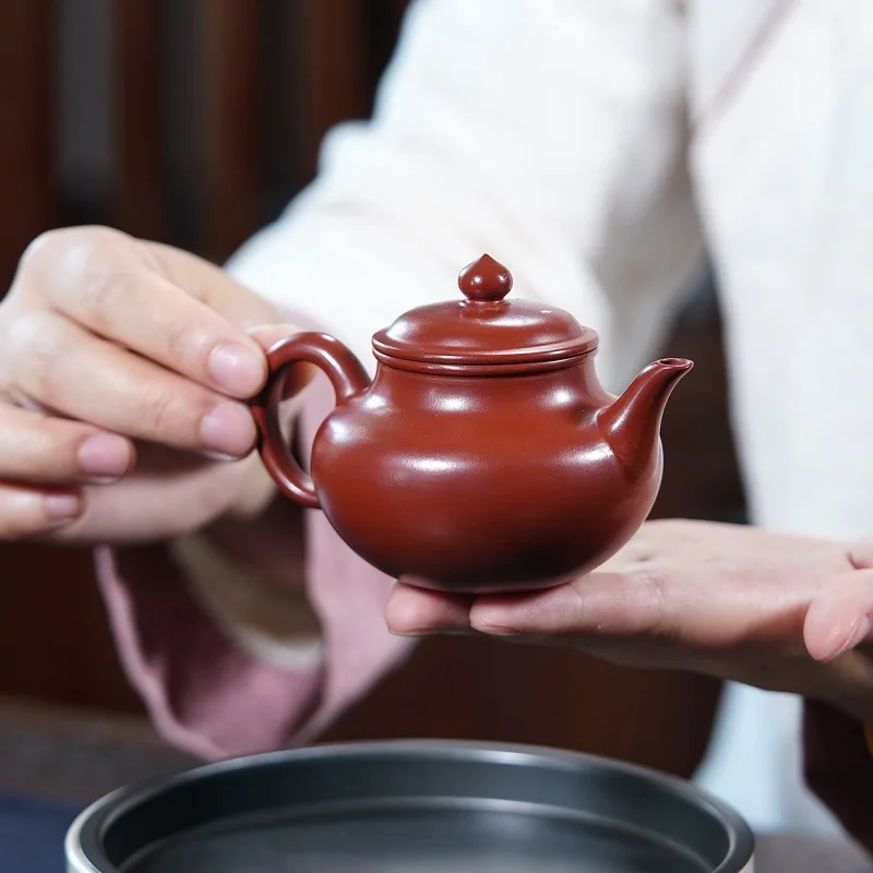 Chinese Style Lotus Flower Pattern Teapot, Purple Clay Raw Ore Dahongpao, Kung Fu Household, Handmade, 160ml Pot, New, 1Pc
