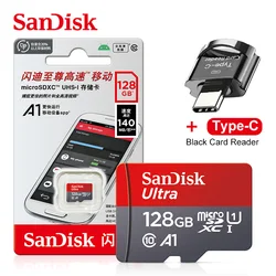 High - Speed SanDisk MicroSD Card with Type - C Card Reader - Class 10 UHS - 1 Flash Memory - 128GB Type - C