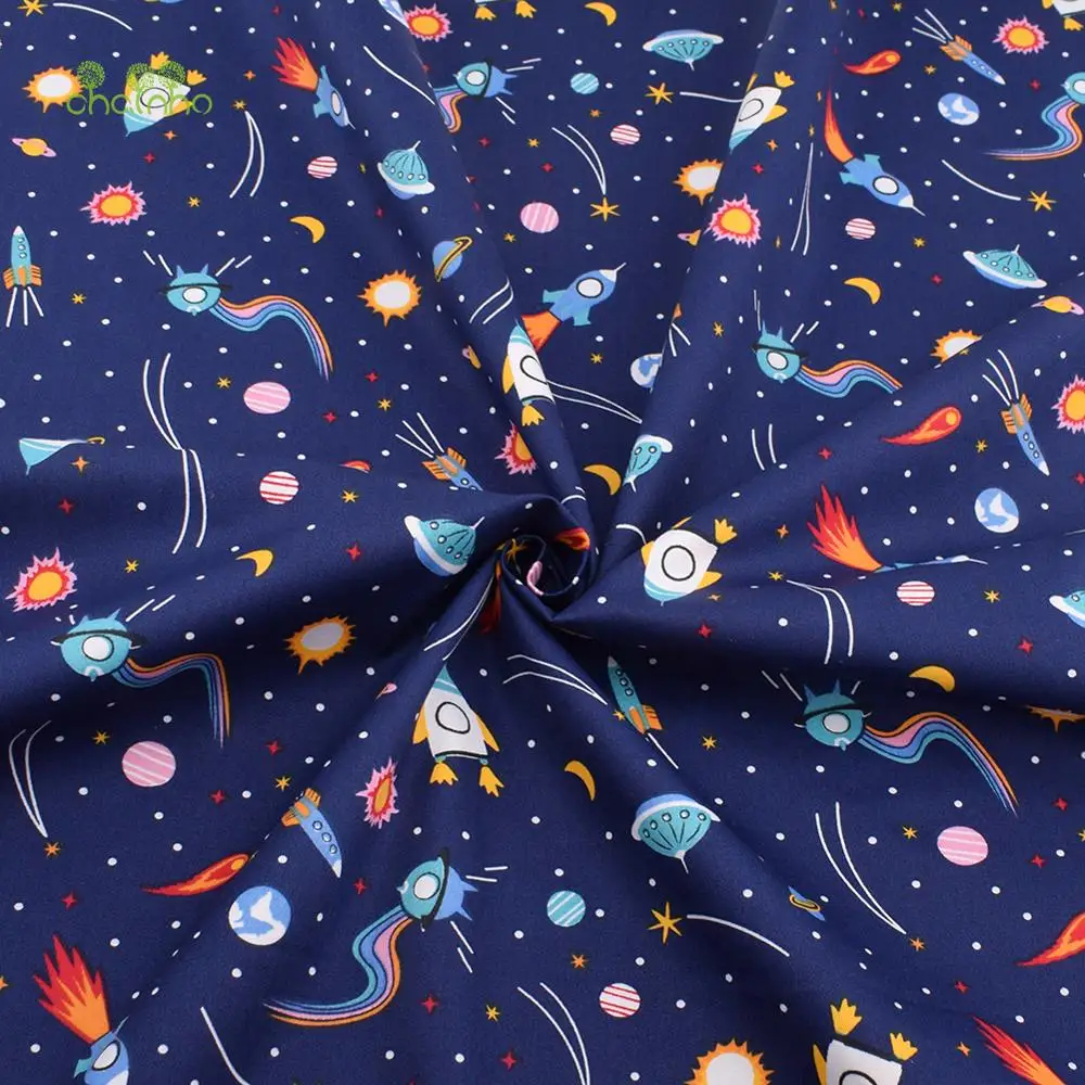 Chainho,Printed Twill Weave Cotton Fabric,Patchwork Cloth,DIY Sewing Quilting Material,Universe & Star,8 Designs,2 Sizes,15C36