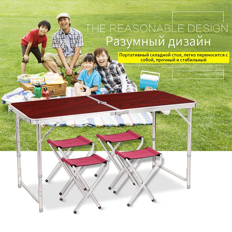 Vicllax camping kit, folding, portable, table, 4 chairs, 60x120 cm Outdorr 60*120cm portable folding table with chair for garden party picnic BBQ Outdoor set chairs aluminium alloy waterproof durable