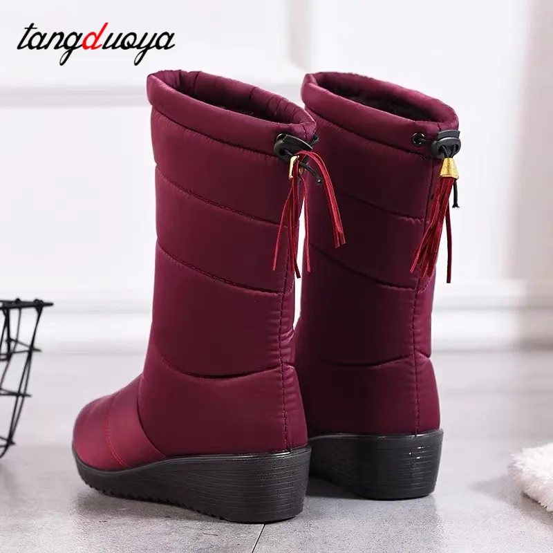 Botas australianas impermeables zapatos de nieve con plataforma para mantener el calor, con tacones gruesos de piel, Invierno| | - AliExpress