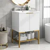 FENGSHUO Simplicity Bathroom Vanity With Sink Bathroom Vanity Cabinet With Two Doors And Gold Metal Frame Open Storage Shelf 2