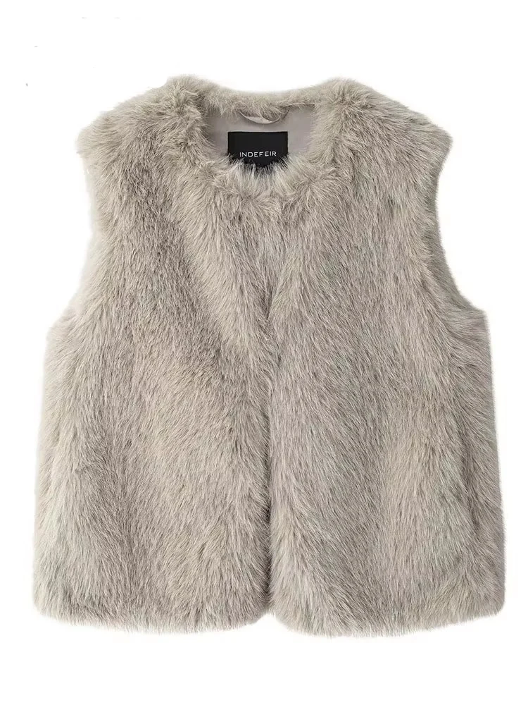 Gilet Femme Topshop Fausse Fourrure - Taille UK 10, Gris/beige, Occasion Très Bon état