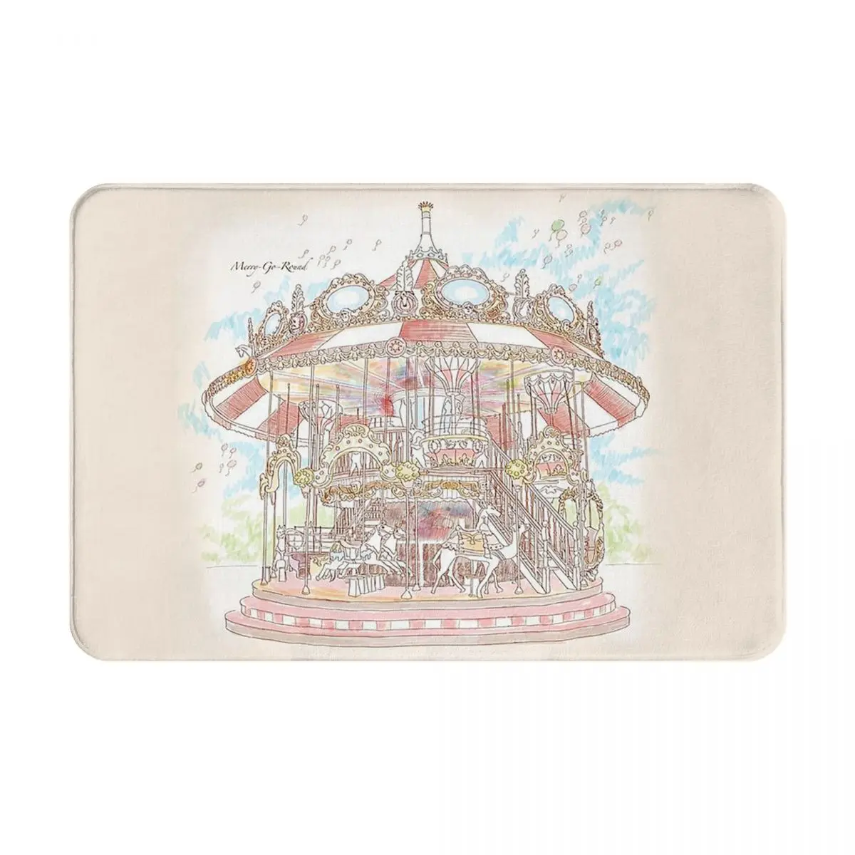 Pastel Circus Carousel Non-slip Doormat Floor Mat Water oil proof Carpet Rug for Kitchen Entrance Home Bathroom Living room Mats