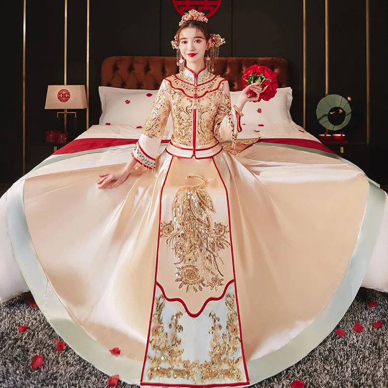 

Exquisite Embroidery Cheongsam Chinese Style Bride Wedding Dress Oriental Marriage Costume Chinese Party Dress Vintage Vestidos